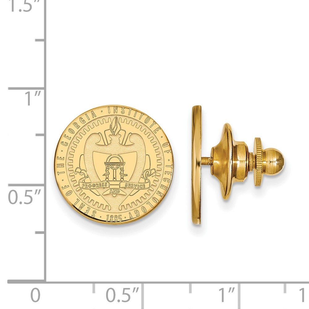 Alternate view of the 14K Gold Plated Silver Georgia Technology Crest 15mm Lapel or Tie Pin by The Black Bow Jewelry Co.