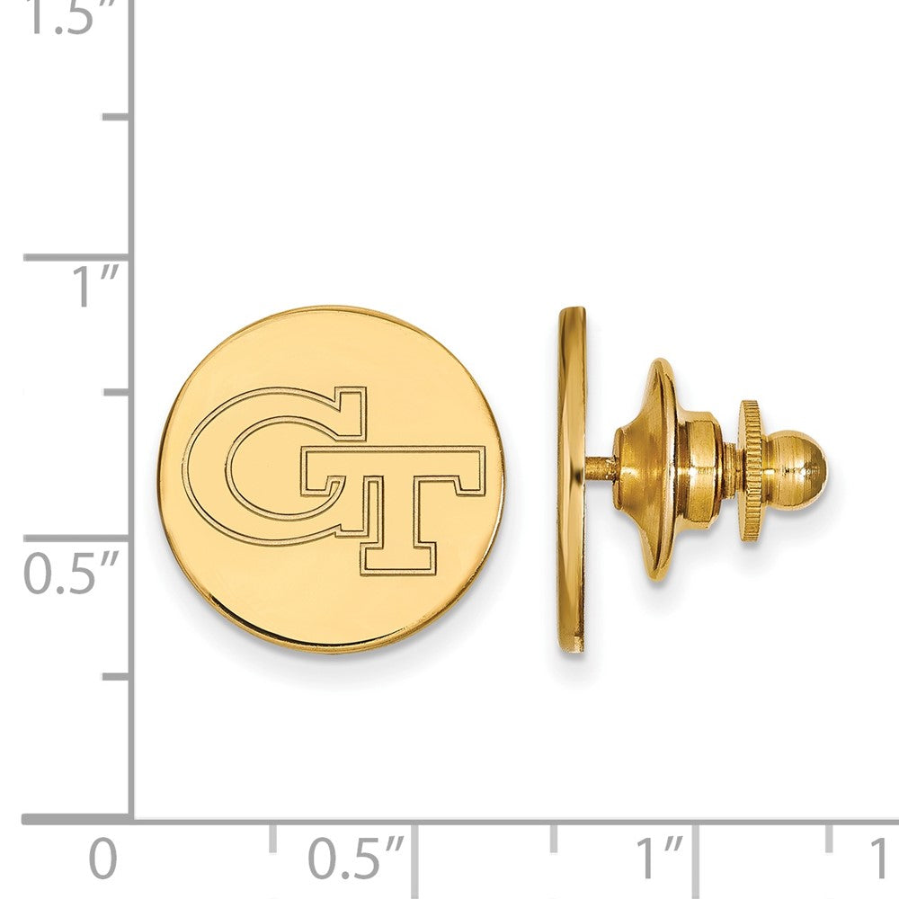 Alternate view of the 14K Gold Plated Silver Georgia Technology 15mm Lapel or Tie Pin by The Black Bow Jewelry Co.