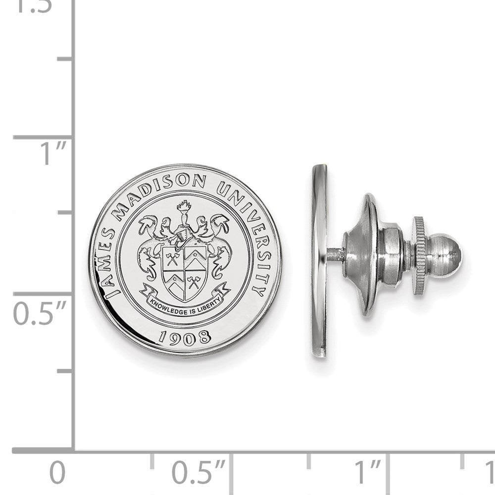 Alternate view of the 14K White Gold James Madison University Crest 15mm Lapel or Tie Pin by The Black Bow Jewelry Co.