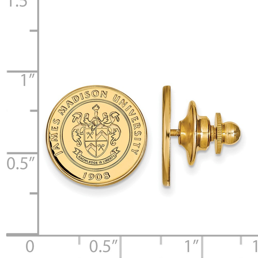 Alternate view of the 14K Yellow Gold James Madison University Crest 15mm Lapel or Tie Pin by The Black Bow Jewelry Co.