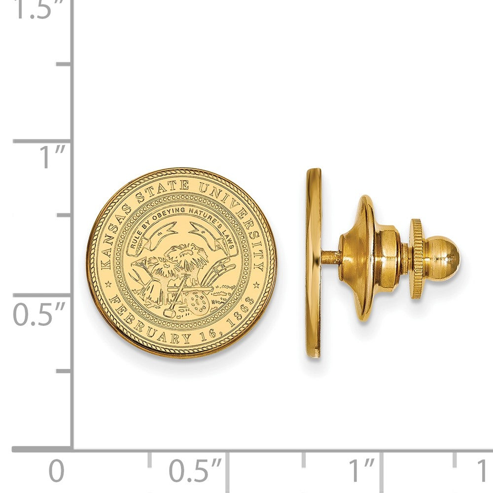 Alternate view of the 14K Yellow Gold Kansas State University Crest 15mm Lapel or Tie Pin by The Black Bow Jewelry Co.