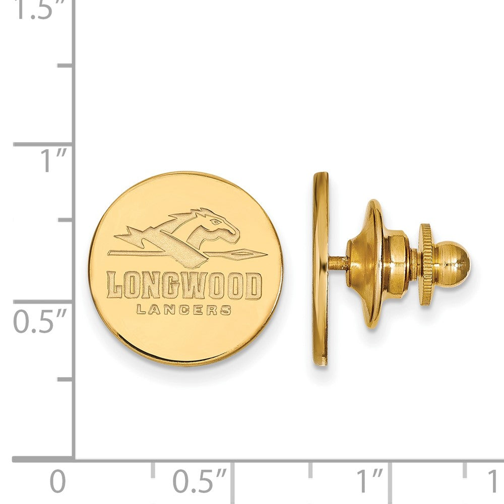 Alternate view of the 14K Gold Plated Silver Longwood University 15mm Lapel or Tie Pin by The Black Bow Jewelry Co.