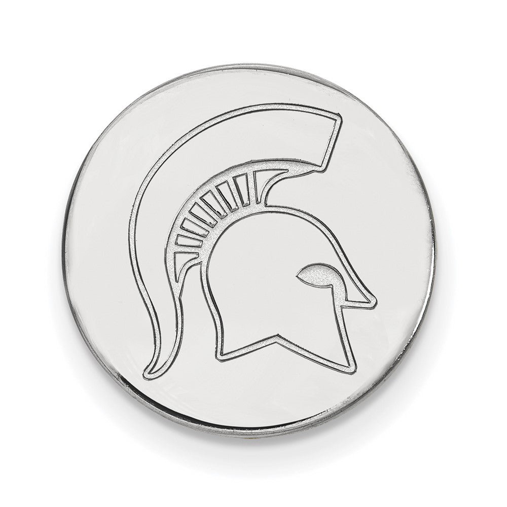 14K White Gold Michigan State University Spartan 15mm Lapel or Tie Pin, Item M12020 by The Black Bow Jewelry Co.
