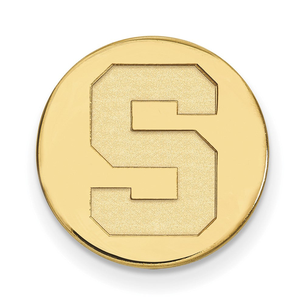 14K Gold Plated Silver Michigan State U Initial S 15mm Lapel / Tie Pin, Item M12023 by The Black Bow Jewelry Co.
