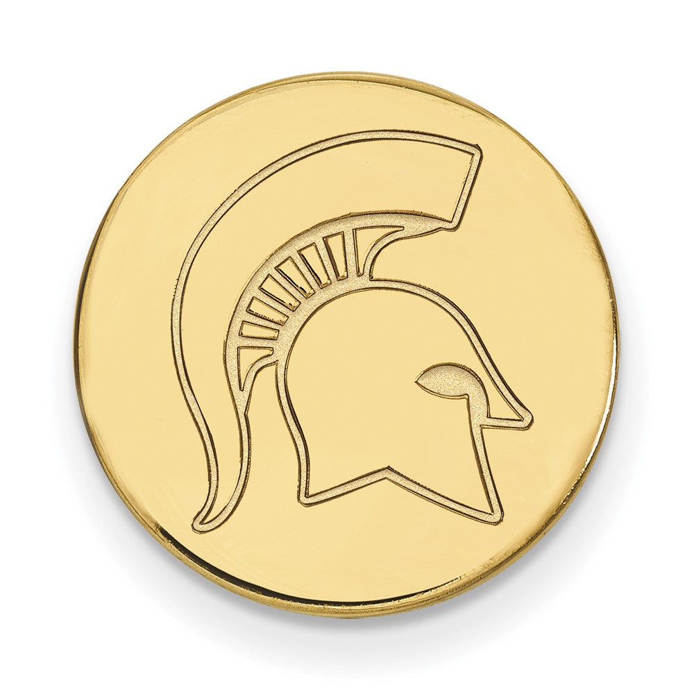 14K Gold Plated Silver Michigan State U. Spartan 15mm Lapel or Tie Pin, Item M12024 by The Black Bow Jewelry Co.