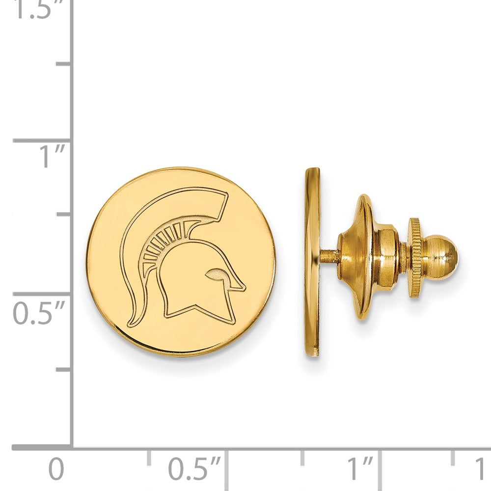 Alternate view of the 14K Gold Plated Silver Michigan State U. Spartan 15mm Lapel or Tie Pin by The Black Bow Jewelry Co.