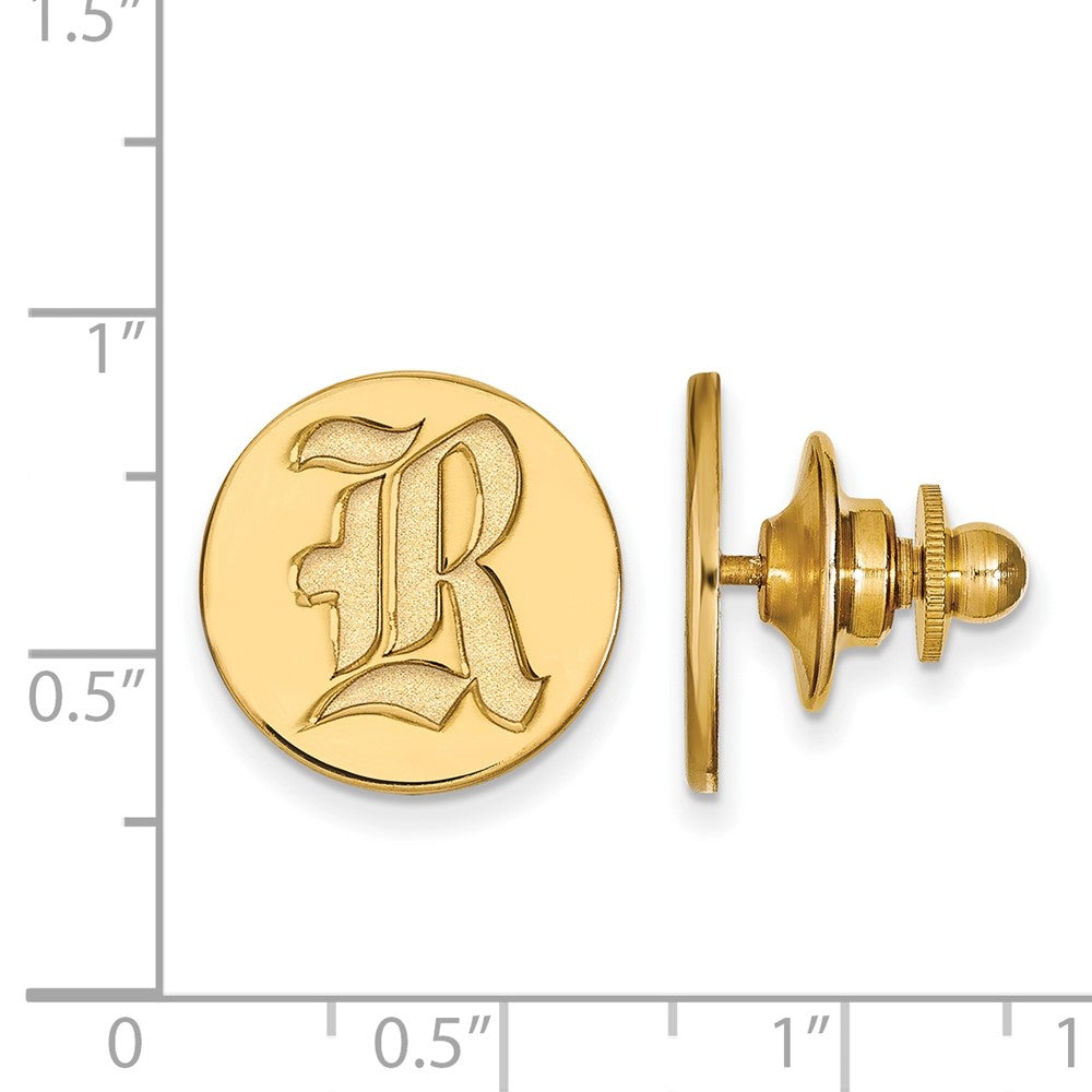 Alternate view of the 14K Gold Plated Silver Rice University 15mm Lapel or Tie Pin by The Black Bow Jewelry Co.