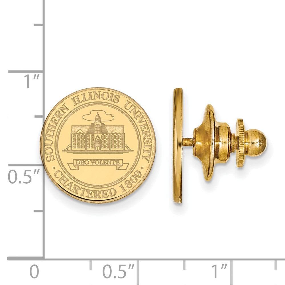 Alternate view of the 14K Yellow Gold Southern Illinois Univ Crest 15mm Lapel or Tie Pin by The Black Bow Jewelry Co.