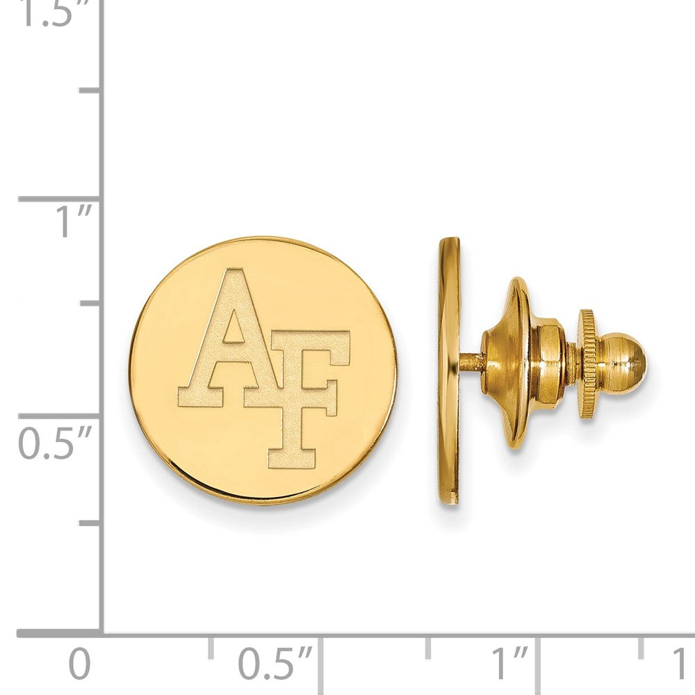 Alternate view of the 14K Gold Plated Silver U.S. Air Force Academy 'AF' 15mm Pin by The Black Bow Jewelry Co.