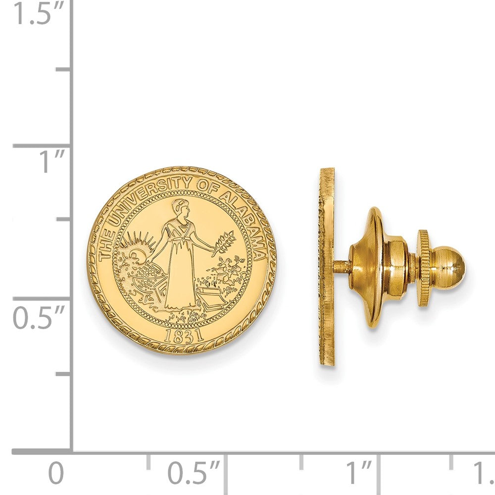 Alternate view of the 14K Gold Plated Silver U. of Alabama Crest 15mm Lapel or Tie Pin by The Black Bow Jewelry Co.