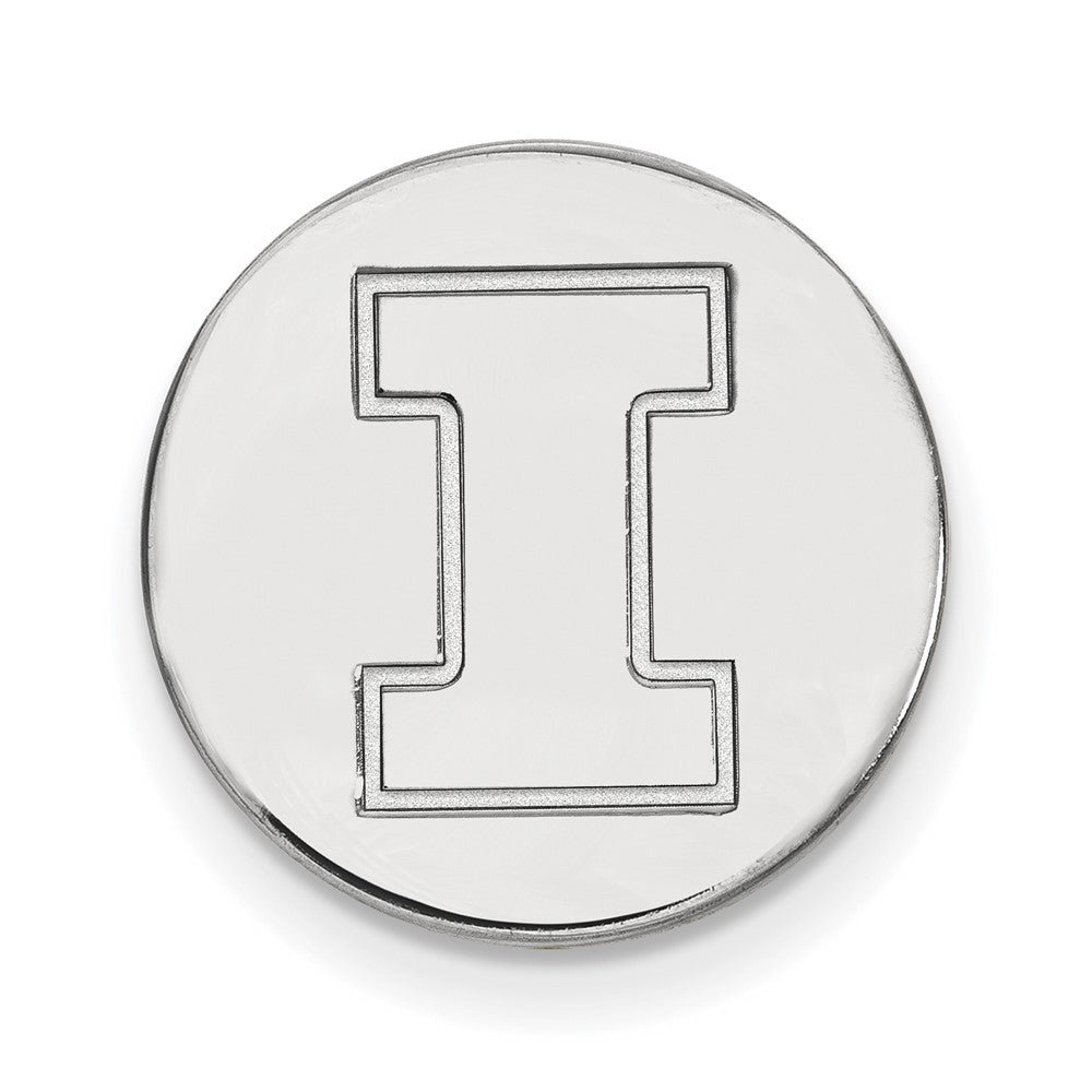 14K White Gold Univ. of Illinois Initial I Disc 15mm Lapel or Tie Pin, Item M12163 by The Black Bow Jewelry Co.