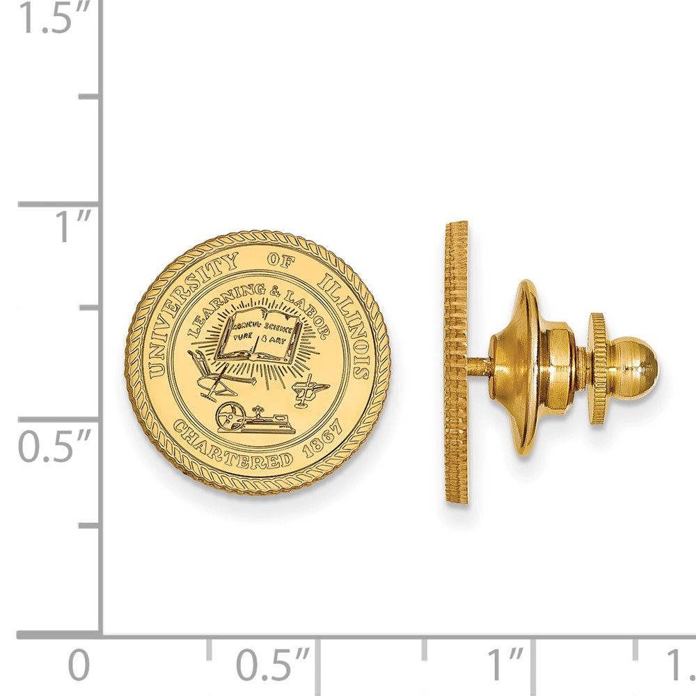 Alternate view of the 14K Yellow Gold University of Illinois Crest 15mm Lapel or Tie Pin by The Black Bow Jewelry Co.
