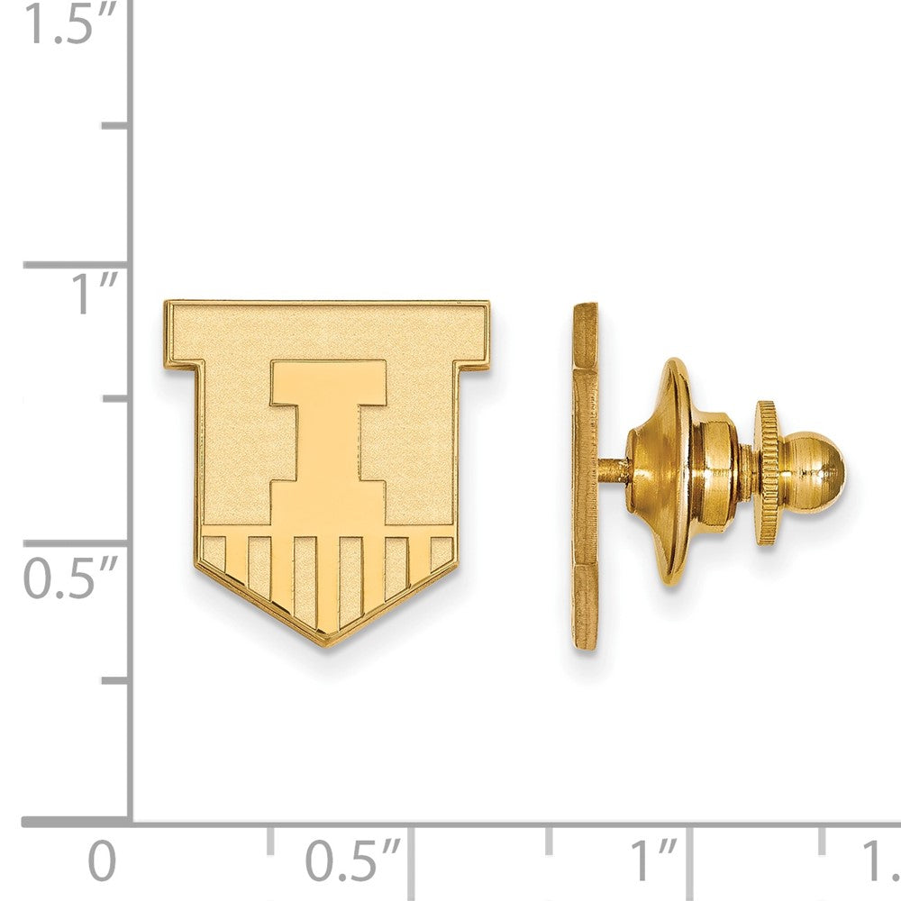 Alternate view of the 14K Gold Plated Silver U of Illinois Shield Logo 14mm Lapel or Tie Pin by The Black Bow Jewelry Co.
