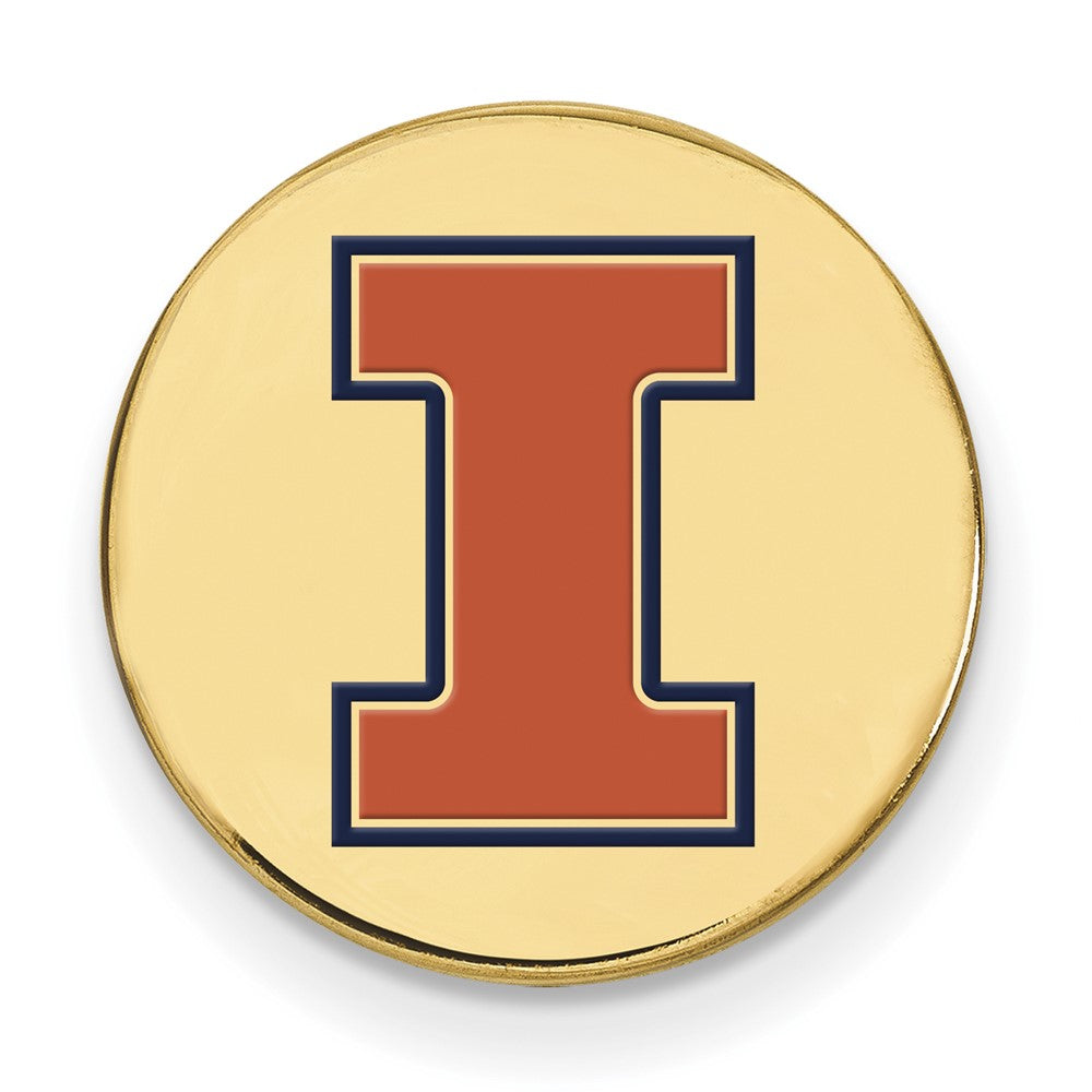 14K Gold Plated Silver U of Illinois Enamel Disc 15mm Lapel or Tie Pin, Item M12172 by The Black Bow Jewelry Co.