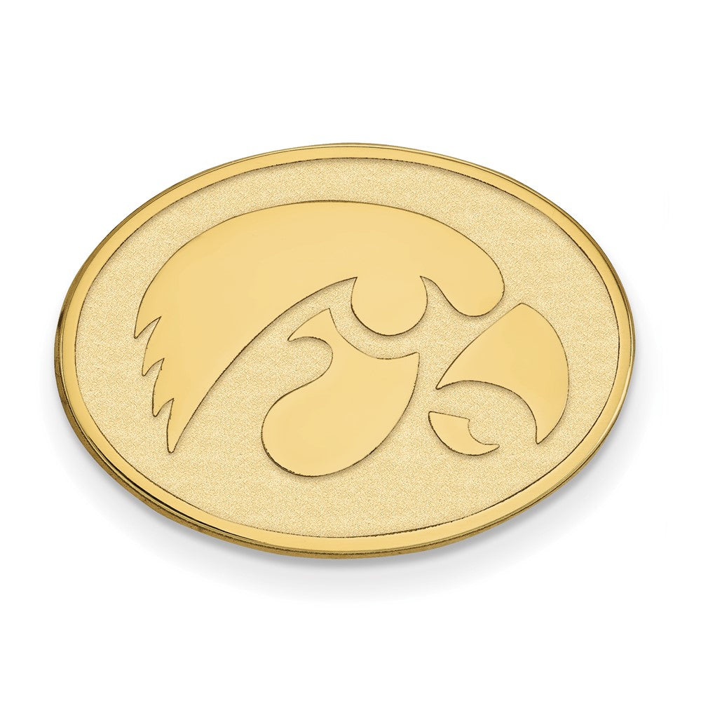 14K Yellow Gold University of Iowa Hawk Oval 22mm Lapel or Tie Pin, Item M12178 by The Black Bow Jewelry Co.