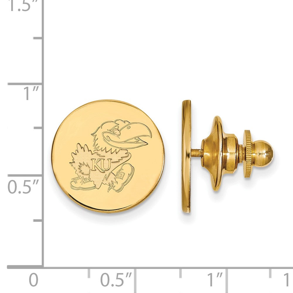 Alternate view of the 14K Gold Plated Silver U of Kansas Right Profile 15mm Lapel or Tie Pin by The Black Bow Jewelry Co.