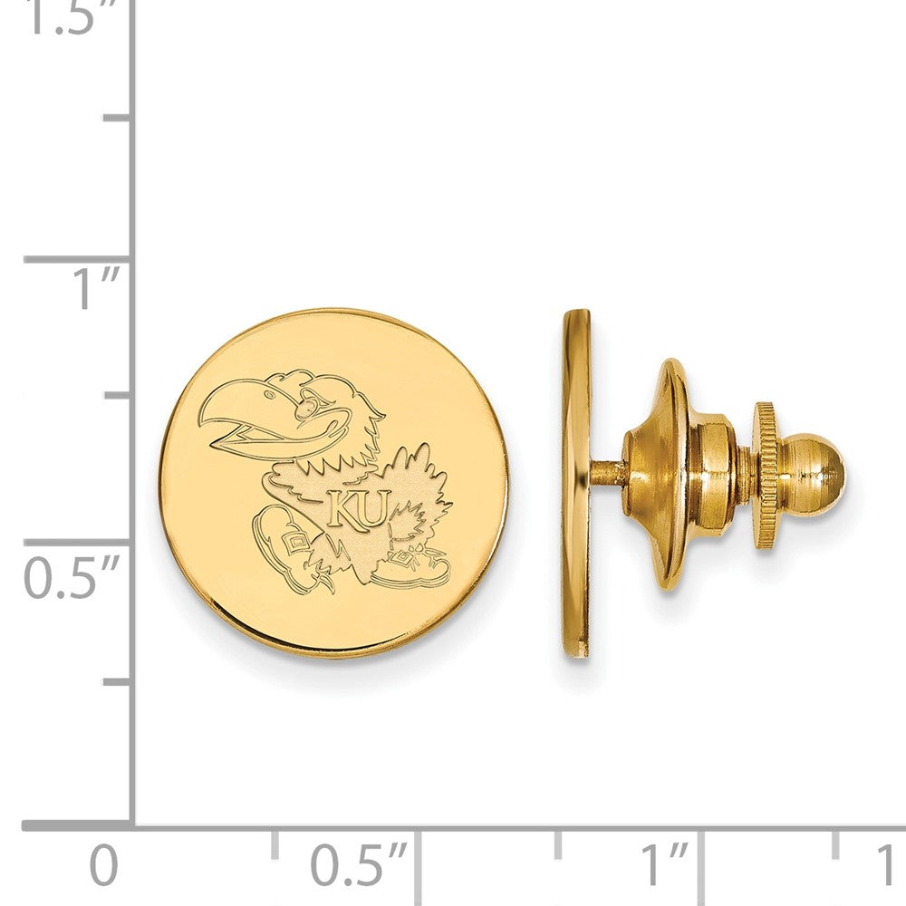 Alternate view of the 14K Gold Plated Silver U. of Kansas Left Profile 15mm Lapel or Tie Pin by The Black Bow Jewelry Co.