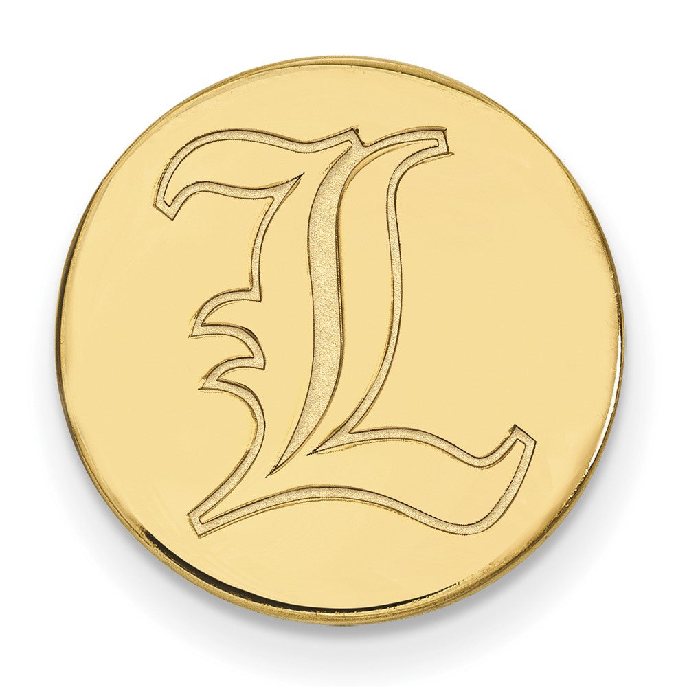 14K Yellow Gold University of Louisville Disc 15mm Lapel or Tie Pin, Item M12196 by The Black Bow Jewelry Co.