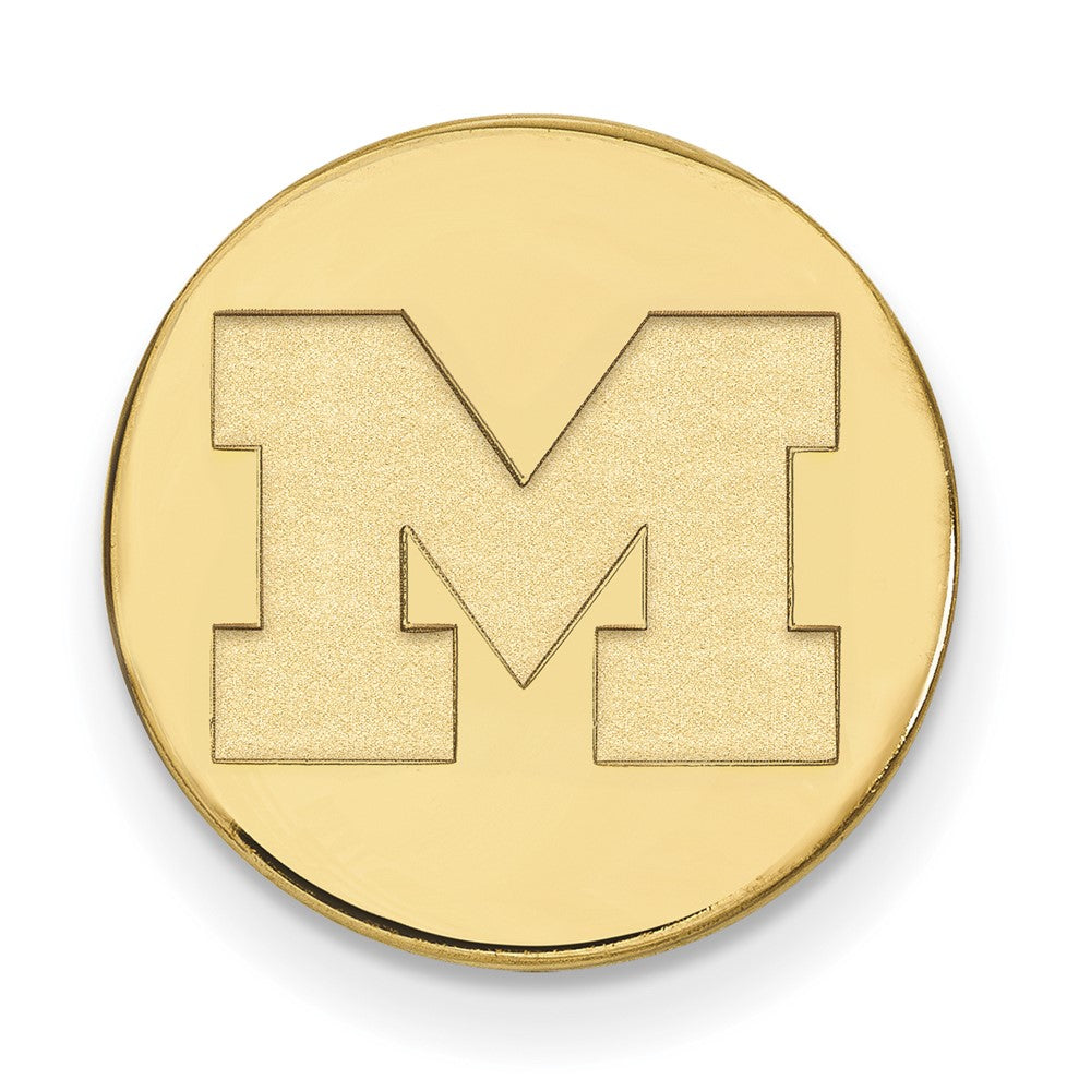 14K Gold Plated Silver U. of Michigan Initial M 15mm Lapel or Tie Pin, Item M12203 by The Black Bow Jewelry Co.