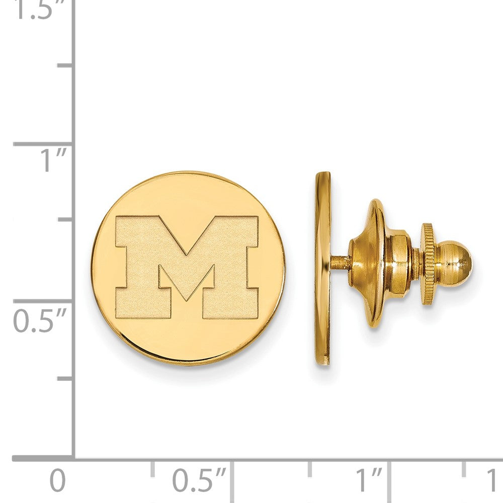 Alternate view of the 14K Gold Plated Silver U. of Michigan Initial M 15mm Lapel or Tie Pin by The Black Bow Jewelry Co.