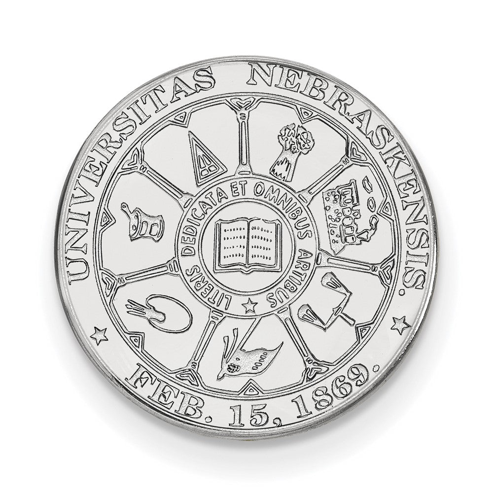 14K White Gold University of Nebraska Crest 15mm Lapel or Tie Pin, Item M12209 by The Black Bow Jewelry Co.
