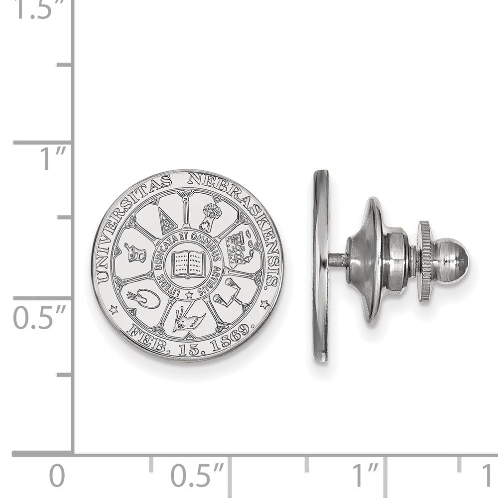 Alternate view of the 14K White Gold University of Nebraska Crest 15mm Lapel or Tie Pin by The Black Bow Jewelry Co.