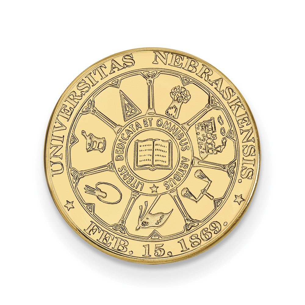 14K Gold Plated Silver U. of Nebraska Crest 15mm Lapel or Tie Pin, Item M12215 by The Black Bow Jewelry Co.