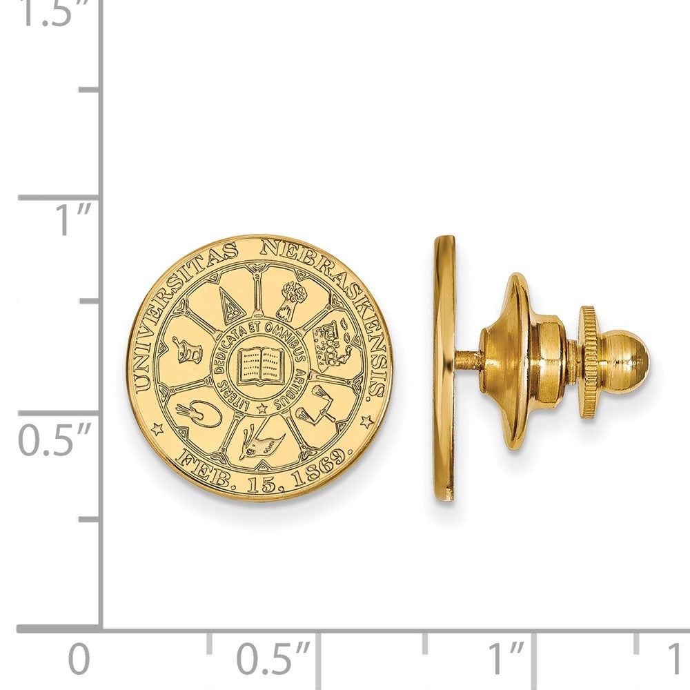 Alternate view of the 14K Gold Plated Silver U. of Nebraska Crest 15mm Lapel or Tie Pin by The Black Bow Jewelry Co.