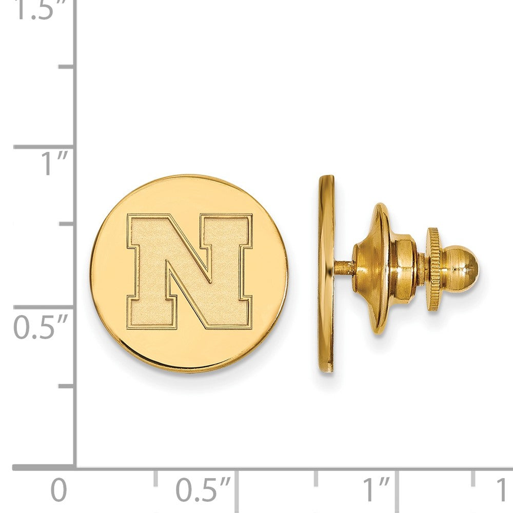 Alternate view of the 14K Gold Plated Silver U. of Nebraska Initial N 15mm Lapel or Tie Pin by The Black Bow Jewelry Co.
