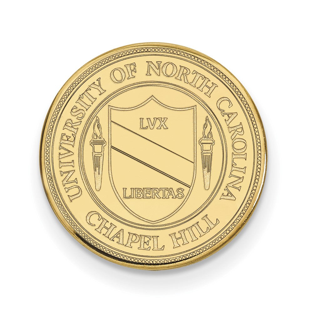 14K Gold Plated Silver U of North Carolina Crest 15mm Lapel or Tie Pin, Item M12226 by The Black Bow Jewelry Co.