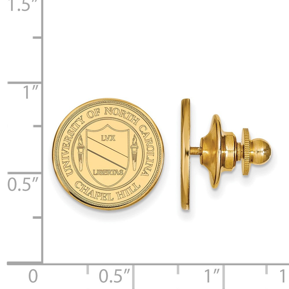 Alternate view of the 14K Gold Plated Silver U of North Carolina Crest 15mm Lapel or Tie Pin by The Black Bow Jewelry Co.