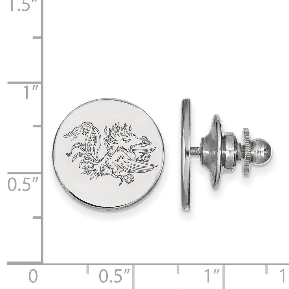Alternate view of the 14K White Gold U. of South Carolina 15mm Gamecock Lapel or Tie Pin by The Black Bow Jewelry Co.