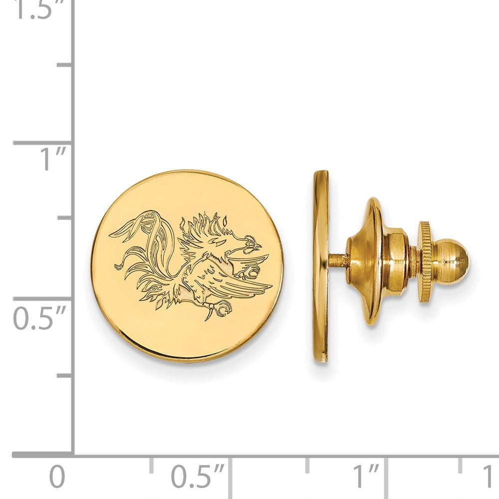 Alternate view of the 14K Yellow Gold U. of South Carolina 15mm Gamecock Lapel or Tie Pin by The Black Bow Jewelry Co.