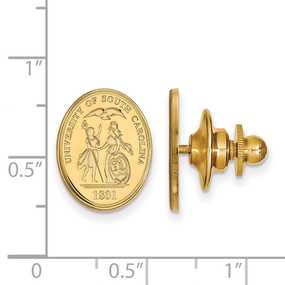 Alternate view of the 14K Gold Plated Silver U. of South Carolina Crest 15mm Lapel / Tie Pin by The Black Bow Jewelry Co.