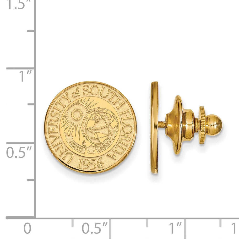 Alternate view of the 14K Yellow Gold University of South Florida Crest 15mm Lapel / Tie Pin by The Black Bow Jewelry Co.