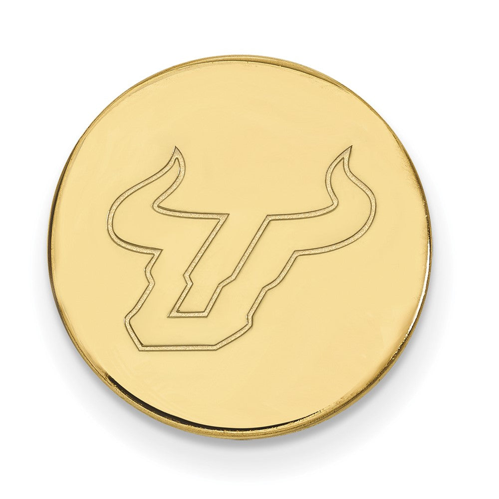 14K Gold Plated Silver U. of South Florida Bull 15mm Lapel or Tie Pin, Item M12258 by The Black Bow Jewelry Co.