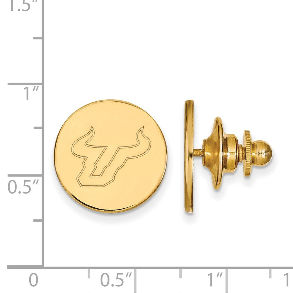 Alternate view of the 14K Gold Plated Silver U. of South Florida Bull 15mm Lapel or Tie Pin by The Black Bow Jewelry Co.