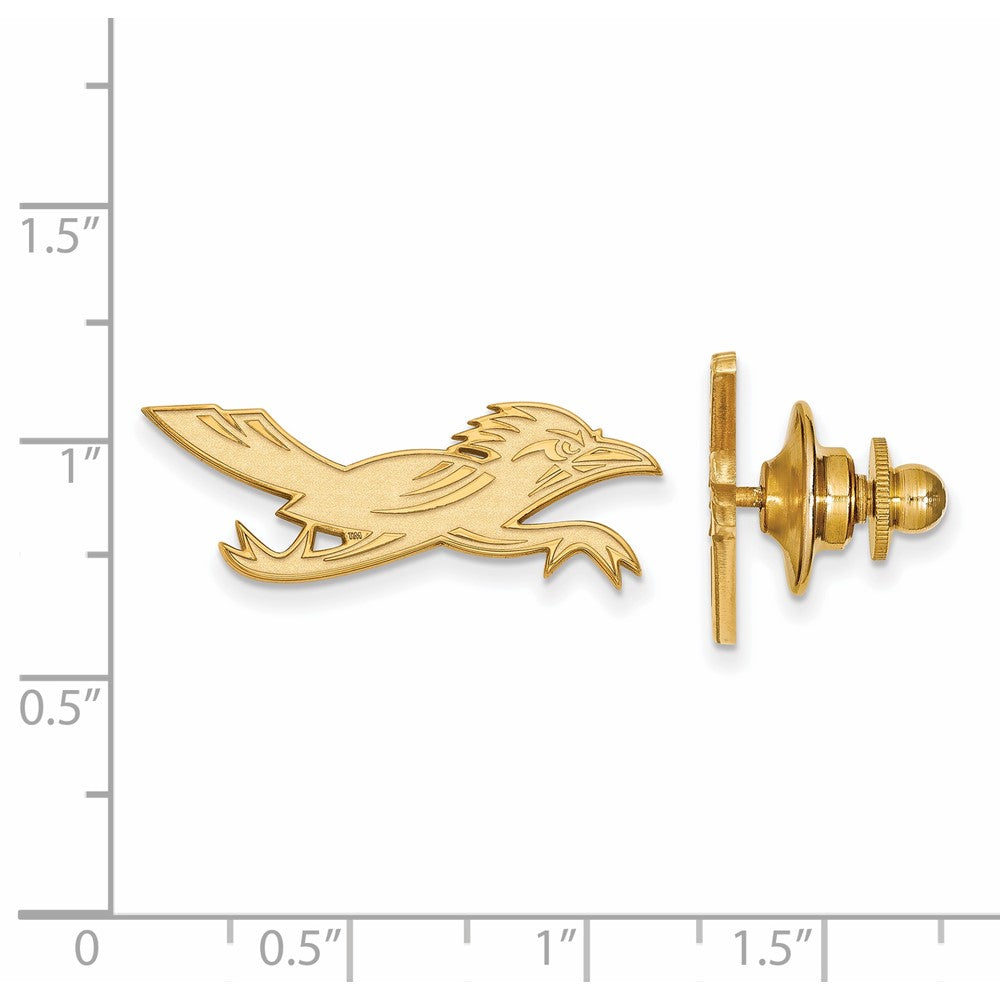 Alternate view of the 14K Gold Plated Silver U. of Texas San Antonio 29mm Roadrunner Pin by The Black Bow Jewelry Co.