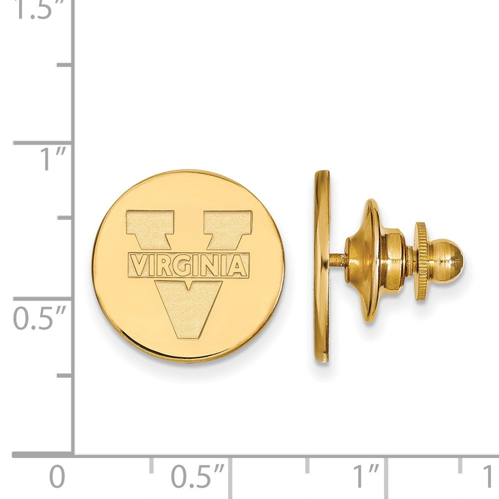 Alternate view of the 14K Gold Plated Silver University of Virginia 15mm Lapel or Tie Pin by The Black Bow Jewelry Co.