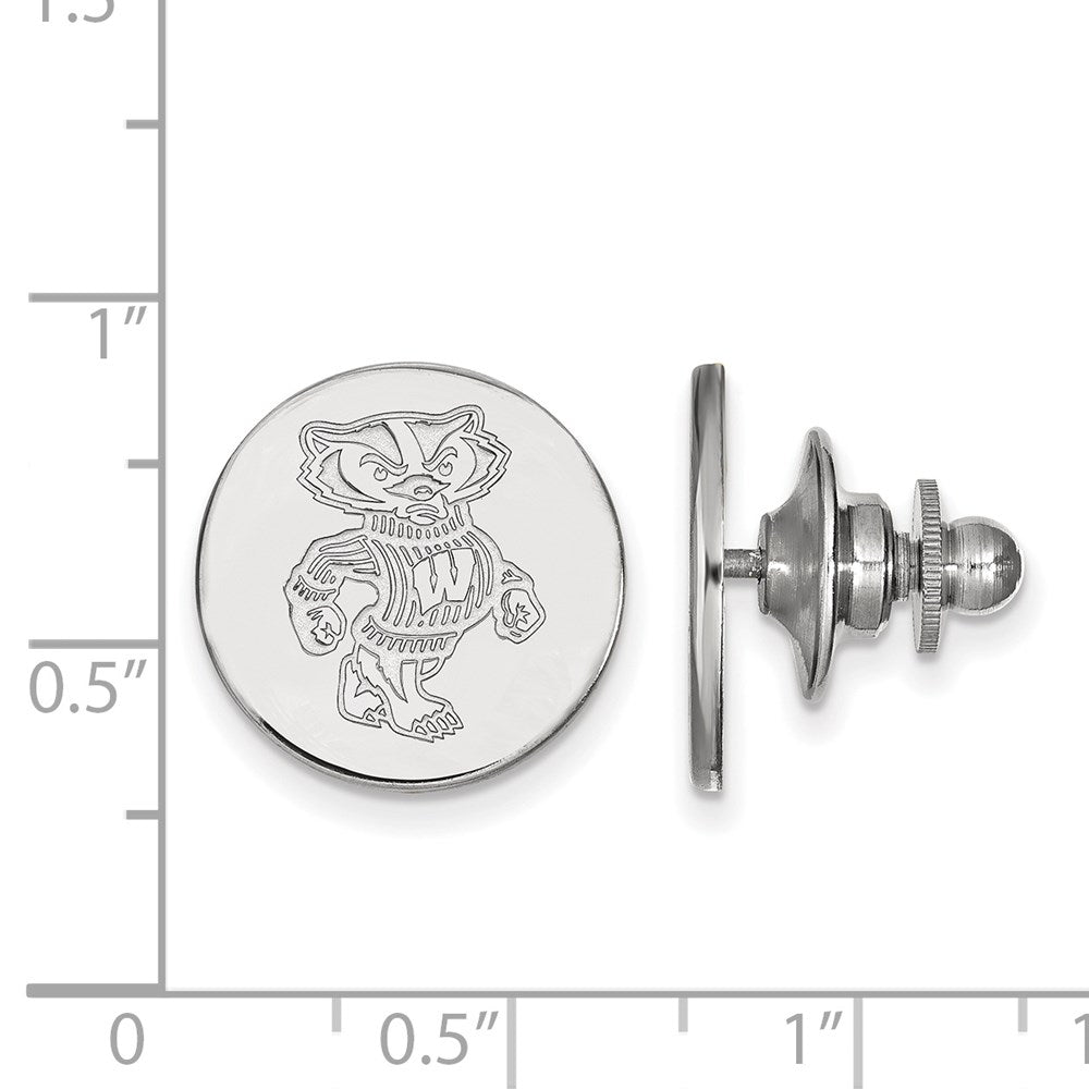 Alternate view of the 14K White Gold University of Wisconsin Badger 15mm Lapel or Tie Pin by The Black Bow Jewelry Co.