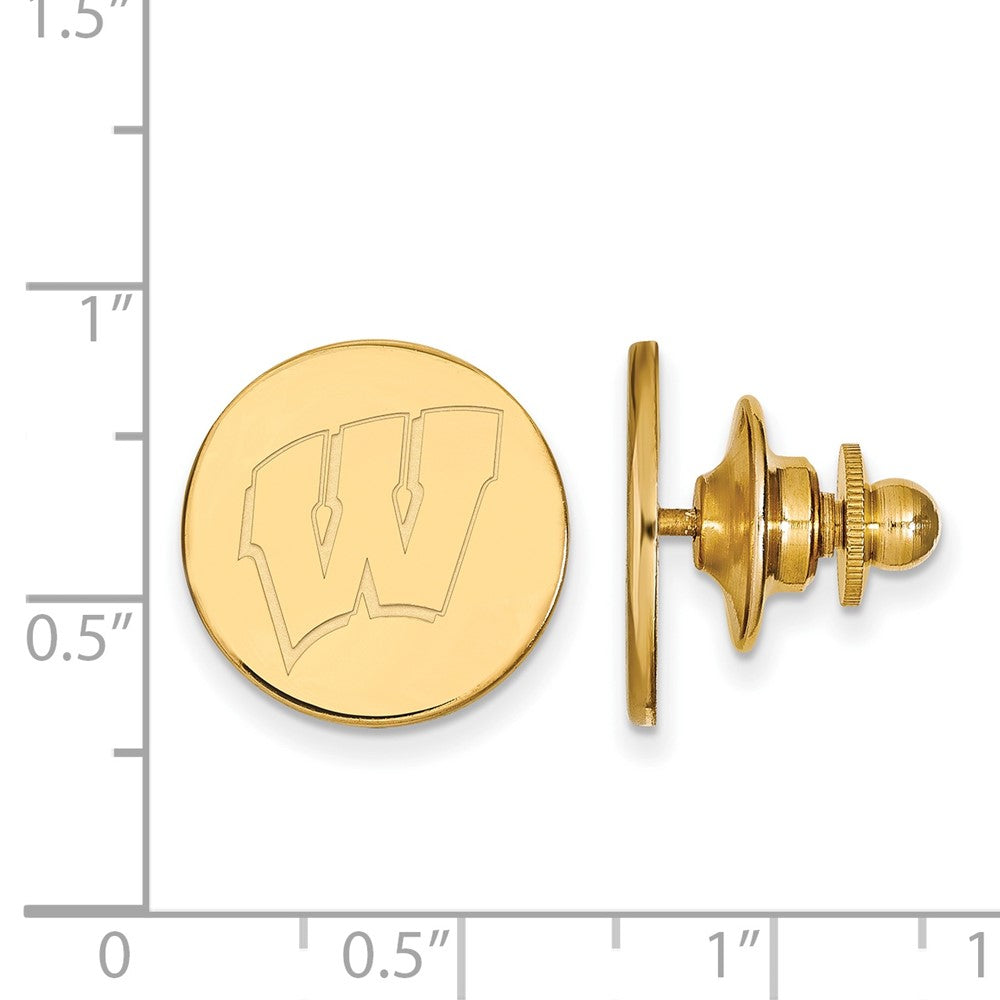 Alternate view of the 14K Yellow Gold University of Wisconsin Initial W 15mm Lapel / Tie Pin by The Black Bow Jewelry Co.