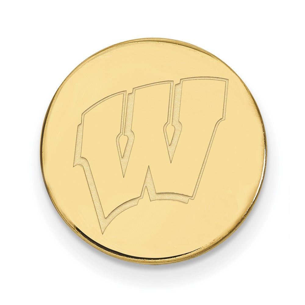 14K Gold Plated Silver U. of Wisconsin Initial W 15mm Lapel or Tie Pin, Item M12289 by The Black Bow Jewelry Co.