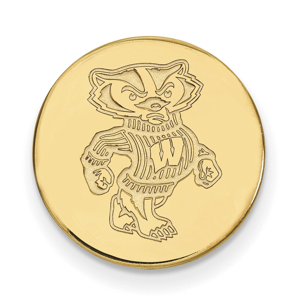 14K Gold Plated Silver U. of Wisconsin Badger 15mm Lapel or Tie Pin, Item M12290 by The Black Bow Jewelry Co.