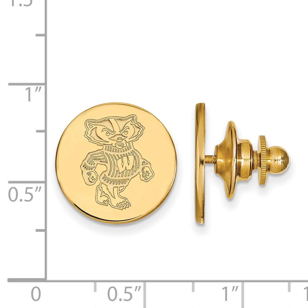 Alternate view of the 14K Gold Plated Silver U. of Wisconsin Badger 15mm Lapel or Tie Pin by The Black Bow Jewelry Co.