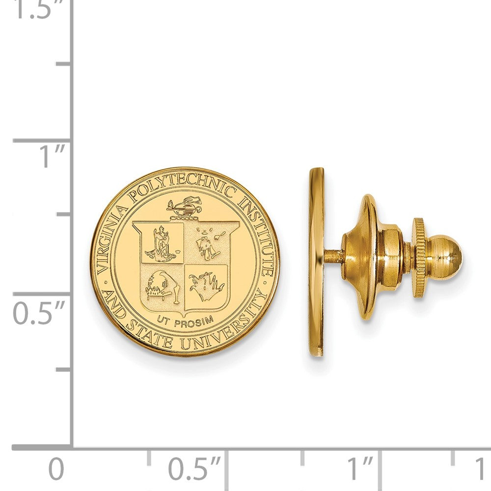 Alternate view of the 14K Yellow Gold Virginia Tech Crest 15mm Lapel or Tie Pin by The Black Bow Jewelry Co.