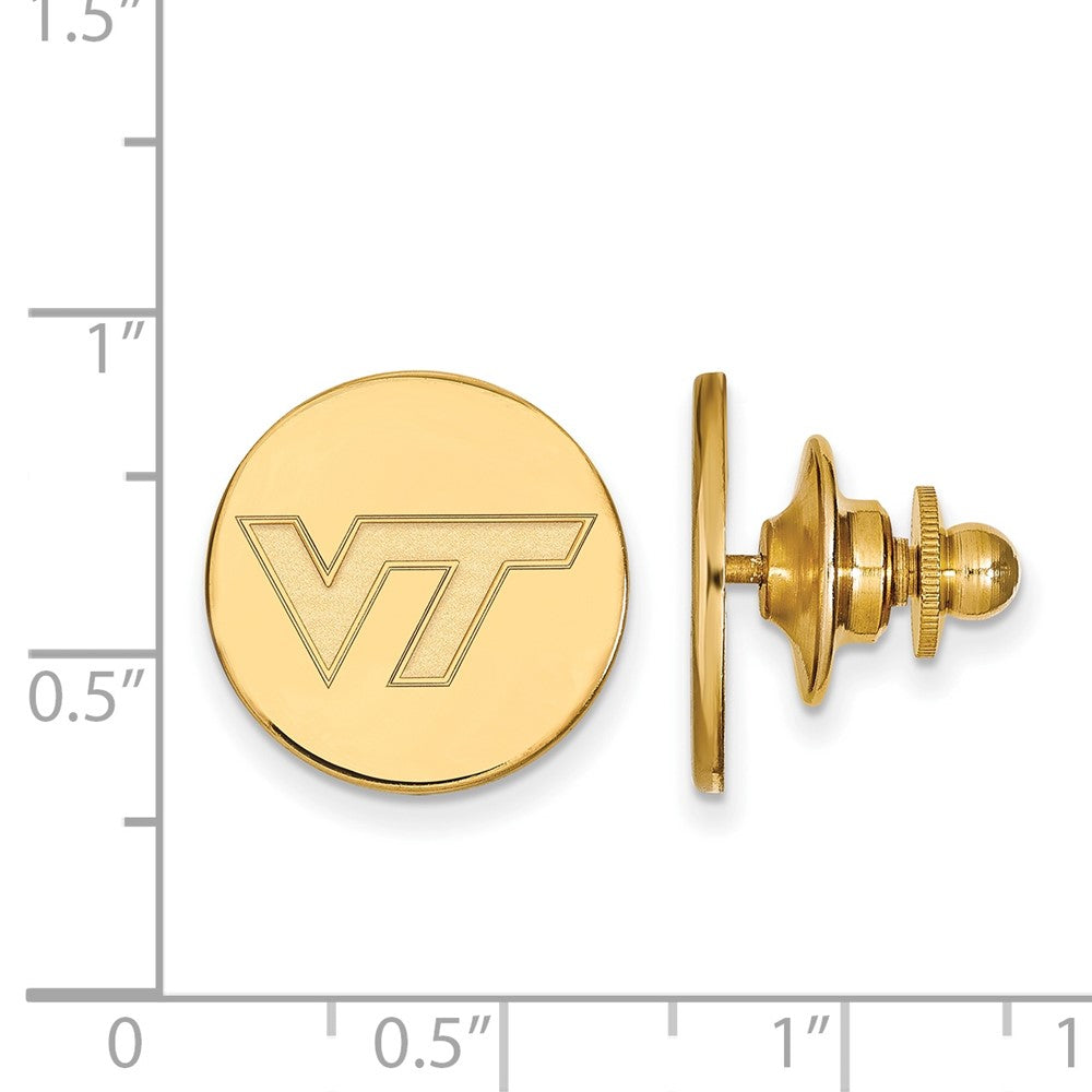 Alternate view of the 14K Gold Plated Silver Virginia Tech 15mm Disc Lapel or Tie Pin by The Black Bow Jewelry Co.