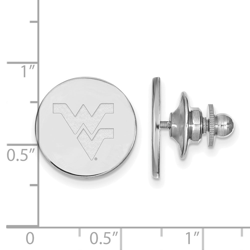 Alternate view of the 14K White Gold West Virginia University 'WV' 15mm Lapel or Tie Pin by The Black Bow Jewelry Co.