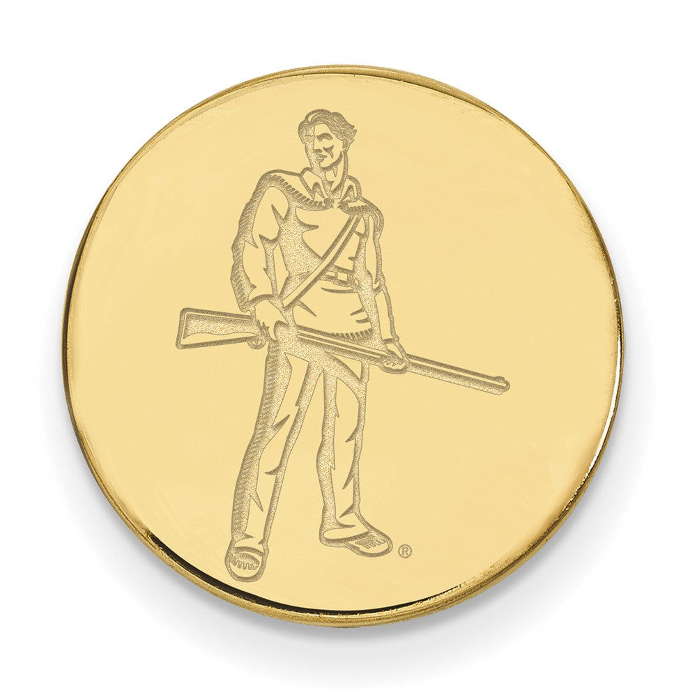 14K Yellow Gold West Virginia University 15mm Disc Lapel or Tie Pin, Item M12318 by The Black Bow Jewelry Co.