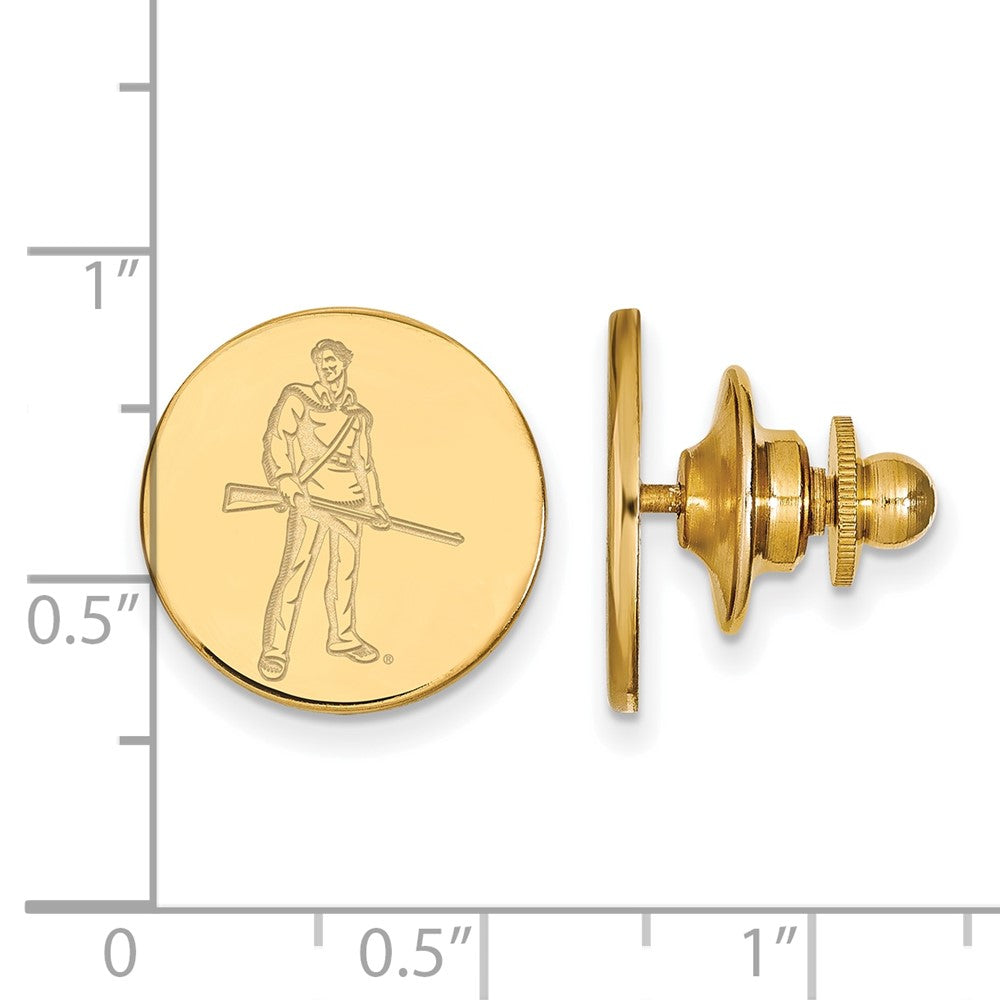 Alternate view of the 14K Yellow Gold West Virginia University 15mm Disc Lapel or Tie Pin by The Black Bow Jewelry Co.