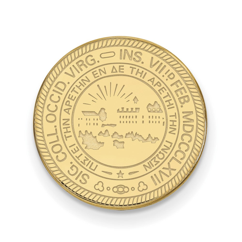 14K Gold Plated Silver West Virginia Univ. Crest 15mm Lapel or Tie Pin, Item M12320 by The Black Bow Jewelry Co.